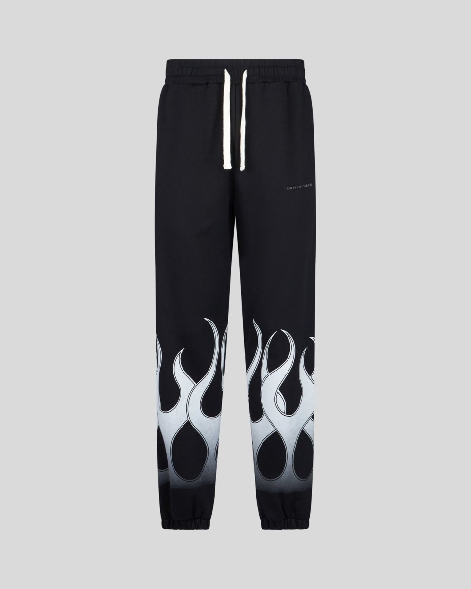 BLACK PANTS WITH WHITE FLAMES