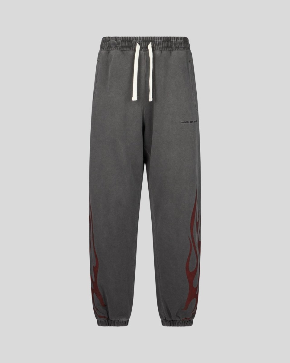 STONEWASH PANTS WITH TRIBAL RED FLAMES