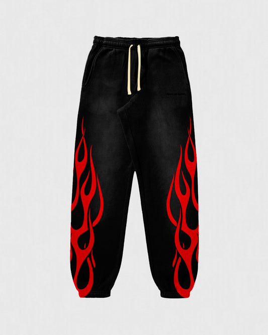 BLACK PANTS WITH RED FLAMES